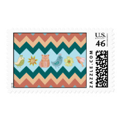 Cute Spring Chevron Whimsical Owls Birds Flowers Postage Stamps