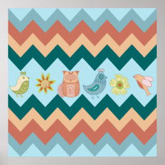 Cute Spring Chevron Whimsical Owls Birds Flowers Posters