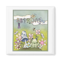 Cute spring design with animals and flowers refrigerator magnet
