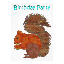 Cute Squirrel Applique Birthday Invitation