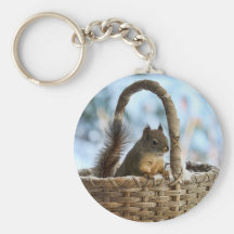 Cute Squirrel in a Basket in Winter Keychain