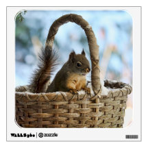 Cute Squirrel in a Basket in Winter Room Sticker