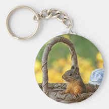 Cute Squirrel in a Basket Key Chains