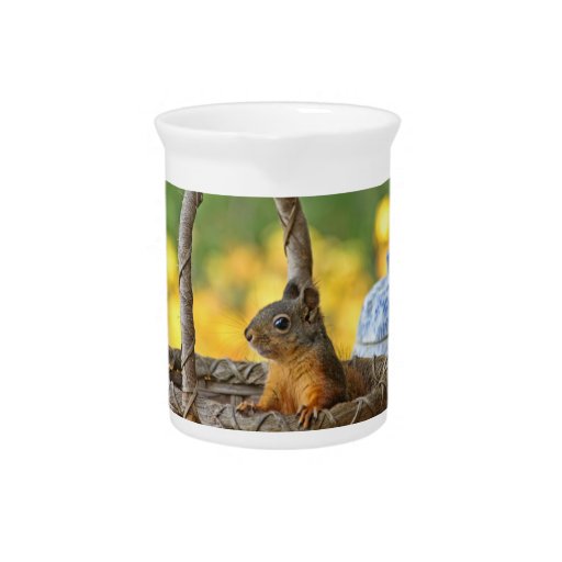 Cute Squirrel in a Basket Pitcher