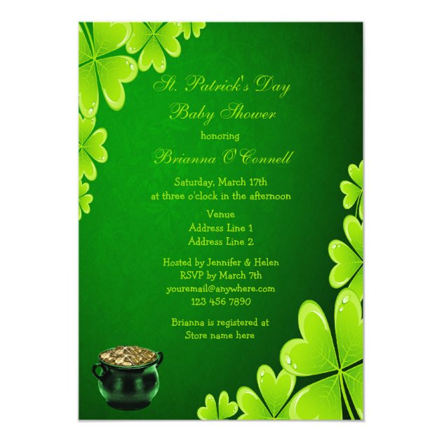 Cute St. Patrick's Day Baby Shower 5x7 Paper Invitation Card