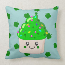 Cute St Patricks Day Green Cupcake Cushion Throw Pillow