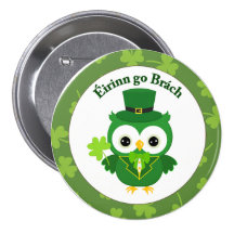 Cute St Patrick's Day Owl Button