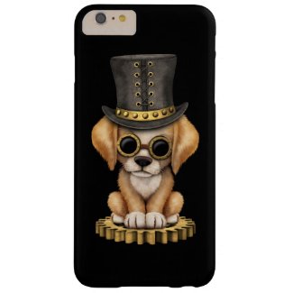 Cute Steampunk Golden Retriever Puppy Dog, black Barely There iPhone 6 Plus Case