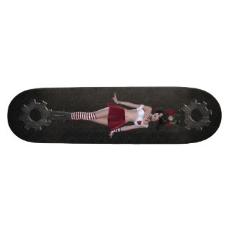 Cute Steampunk Goth Girl & Gears Black Skateboard zazzle_skateboard