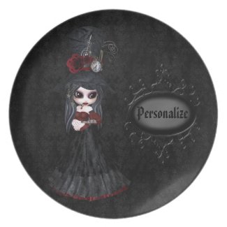 Cute Steampunk Goth Girl Personalized Black Plate fuji_plate