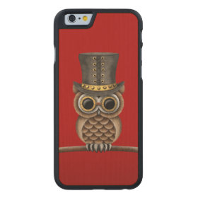 Cute Steampunk Owl on a Branch on Red Carved® Maple iPhone 6 Case
