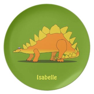 Cute Stegosaurus Dinosaur Custom Name Dinner Plate