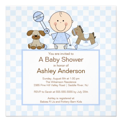Cute Stick Figure Boy Baby Shower Invitation