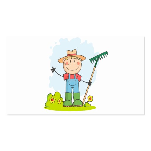 cute stick figure boy gardener farmer business card templates (back side)