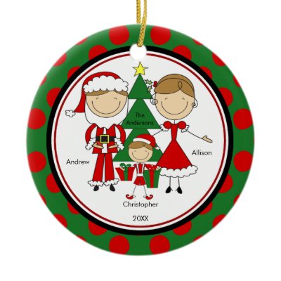 Cute Stick Figure Family of 3 Christmas Ornament