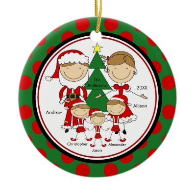 Cute Stick Figure Family of 5 Christmas Ornament