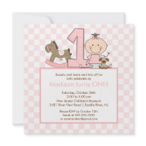 Cute Stick figure Girl 1st  Birthday Invitation