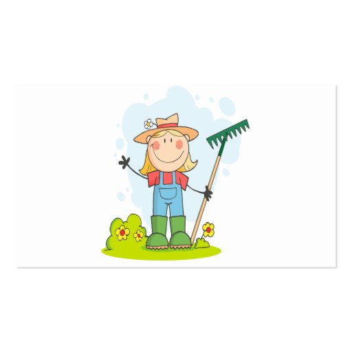 cute stick figure girl gardener farmer business cards (back side)