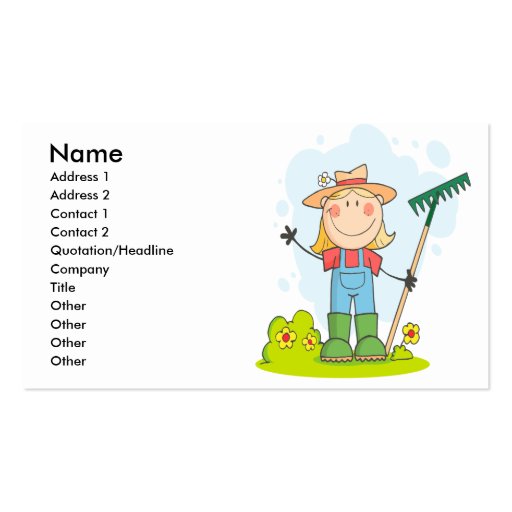 cute stick figure girl gardener farmer business cards