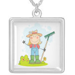 cute stick figure girl gardener farmer personalized necklace