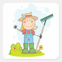 cute stick figure girl gardener farmer stickers