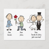Cute Stick Figures Save the Date postcards Dick and Jane cartoon