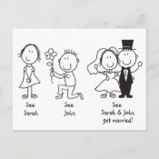 Cute Stick Figures Save the Date postcards funny Dick and Jane design
