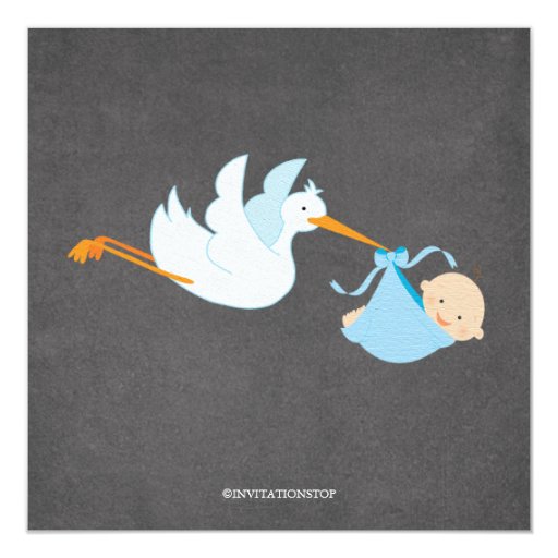 Cute Stork Chalkboard Boy Baby Shower Invitatation Personalized Invites