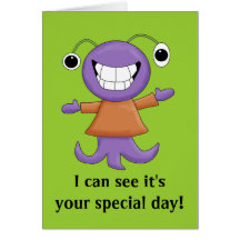 Cute Strange Purple Alien Cartoon Character Card
