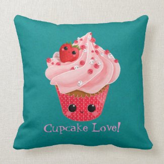 Cute Strawberry Cupcake Throw Pillow