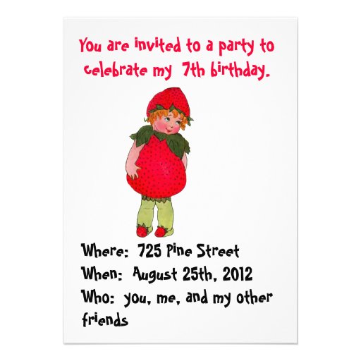 Cute Strawberry Kid Birthday Party Invitation