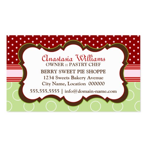 Cute Strawberry Pie Bakery Business Cards (back side)