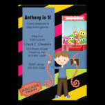 Cute, Striped, Arcade Birthday Boyl Invitation invitations
