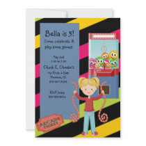 Cute, Striped, Arcade Birthday Girl Invitation