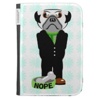 Cute, Stubborn Pug with Flower Pattern Kindle Folio Cases