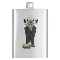 Cute, Stubborn Pug with Flower Pattern Hip Flask