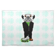 Cute, Stubborn Pug with Flower Pattern Cloth Place Mat
