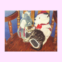 Cute Stuffed Animal & Kitty Canvas Art canvas prints