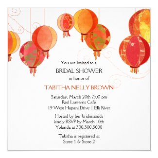 Cute & Stylish Red Lanterns Bridal Shower Invites 5.25" Square Invitation Card