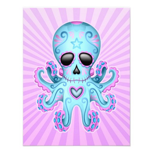 Cute Sugar Skull Zombie Octopus - Blue Purple Personalized Announcements