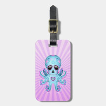 Cute Sugar Skull Zombie Octopus - Blue Purple Tag For Bags