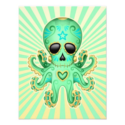 Cute Sugar Skull Zombie Octopus - Green Custom Invite