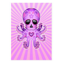 Cute Sugar Skull Zombie Octopus - Purple Business Card Templates