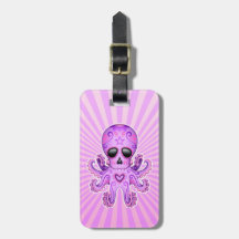 Cute Sugar Skull Zombie Octopus - Purple Travel Bag Tag