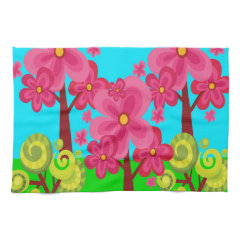 Cute Summer Fun Pink Flower Trees Lollipop Forest Kitchen Towels