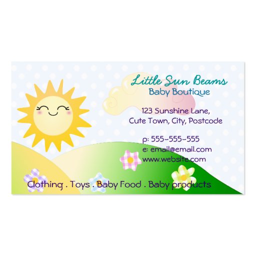 Cute sun kawaii cartoon business cards (front side)