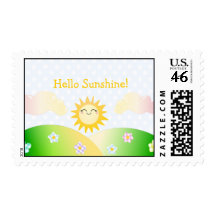 Cute sun kawaii cartoon postage stamps