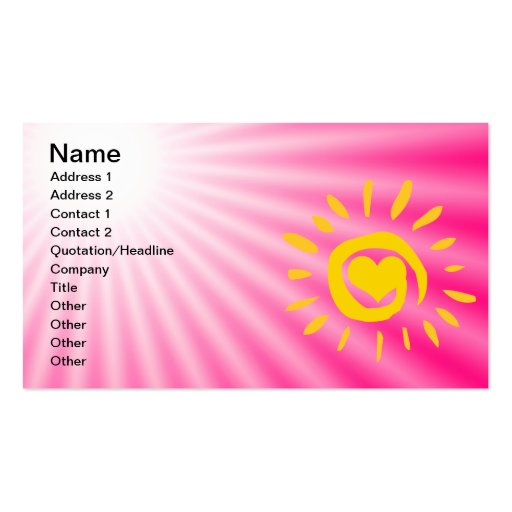 Cute Sun; Pink Business Card Template (front side)