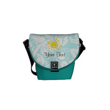 Cute Sun; Teal Damask Messenger Bag