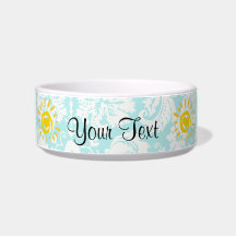 Cute Sun; Teal Damask Pet Bowl